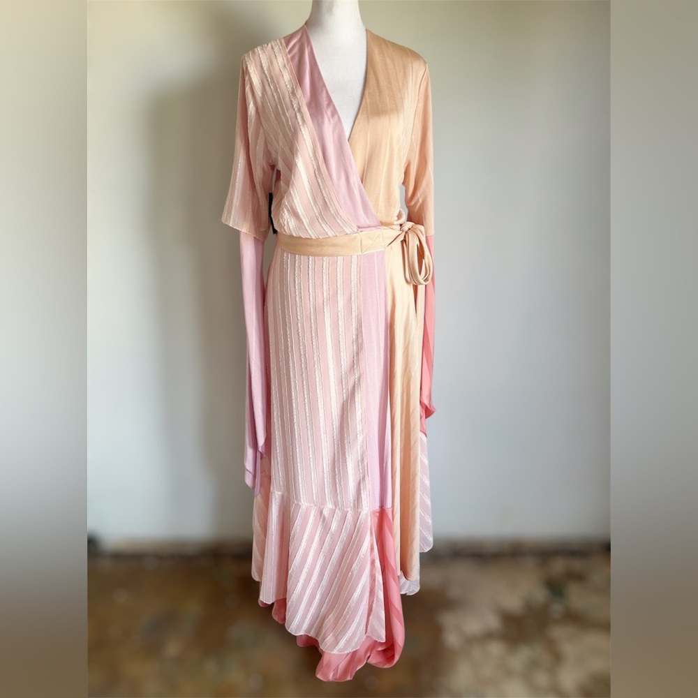 Loewe Runway SS19 Pastel Wrap Dress Pink Orange Striped NWT FR 38